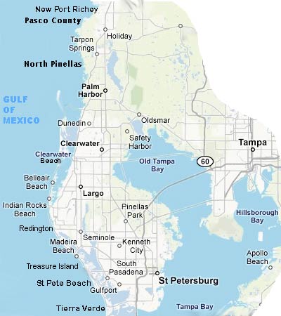 waterfront gulf front tampa bay florida  map pinellas county pasco